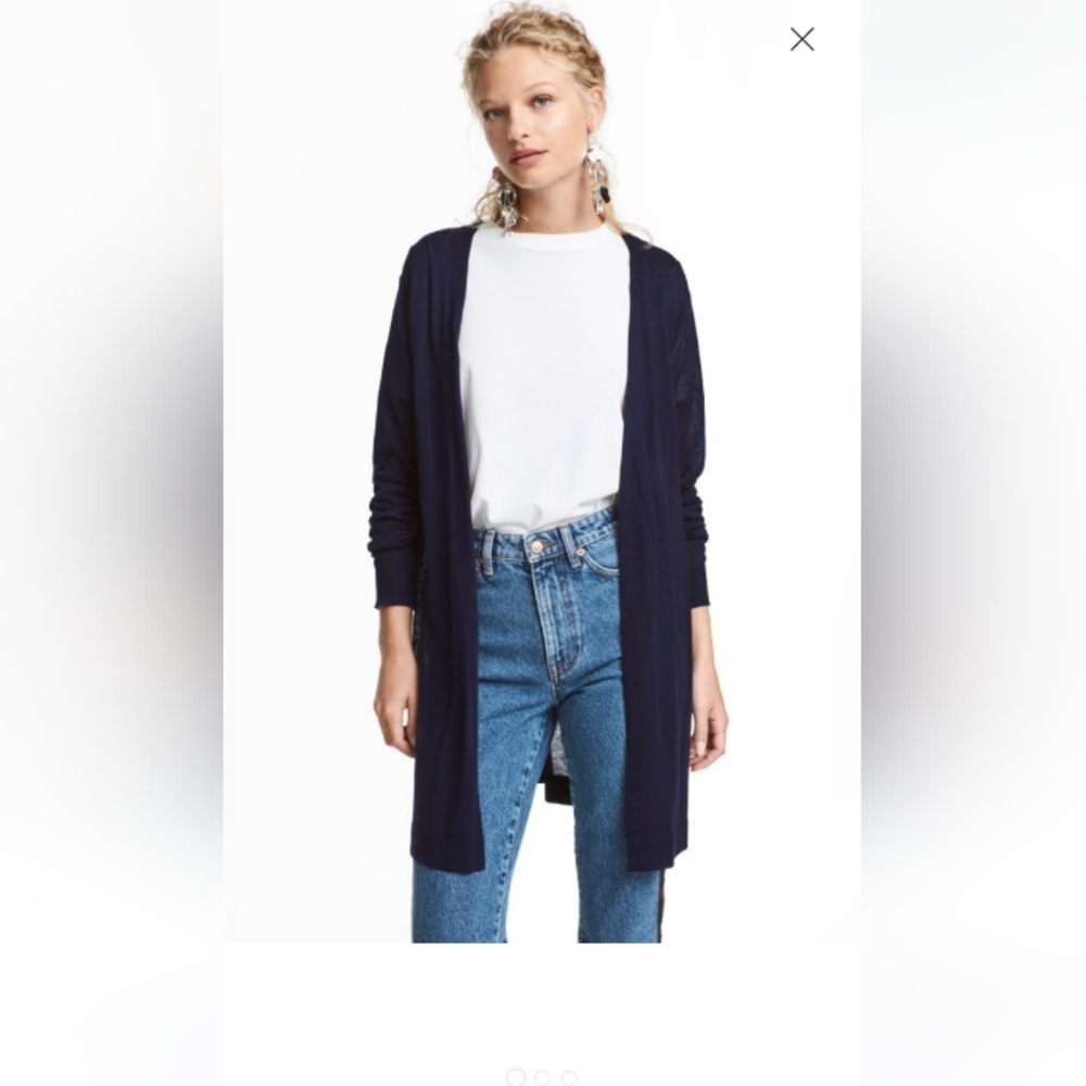 H&M Navy Blue Long Open Front Fine Knit Cardigan